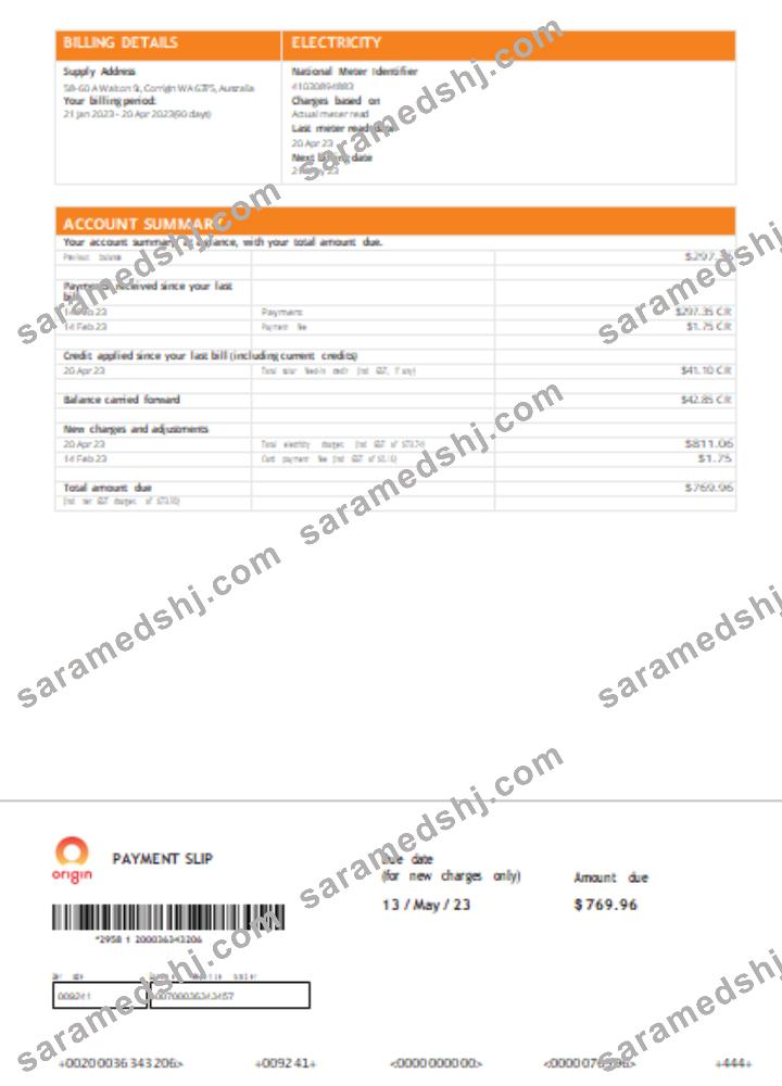 Origin utility business bill,  page 2, SCR